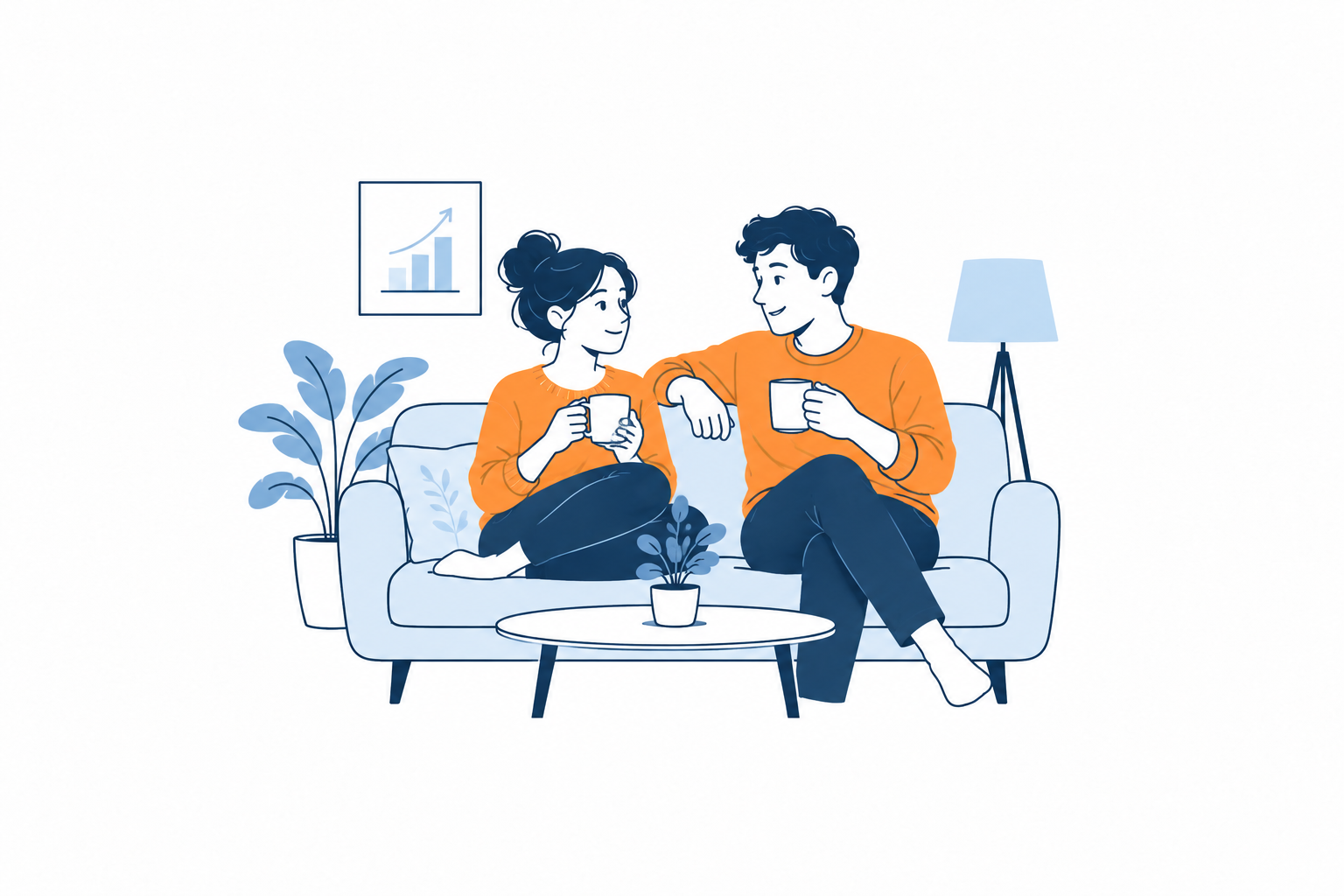 A couple enjoying coffee at home