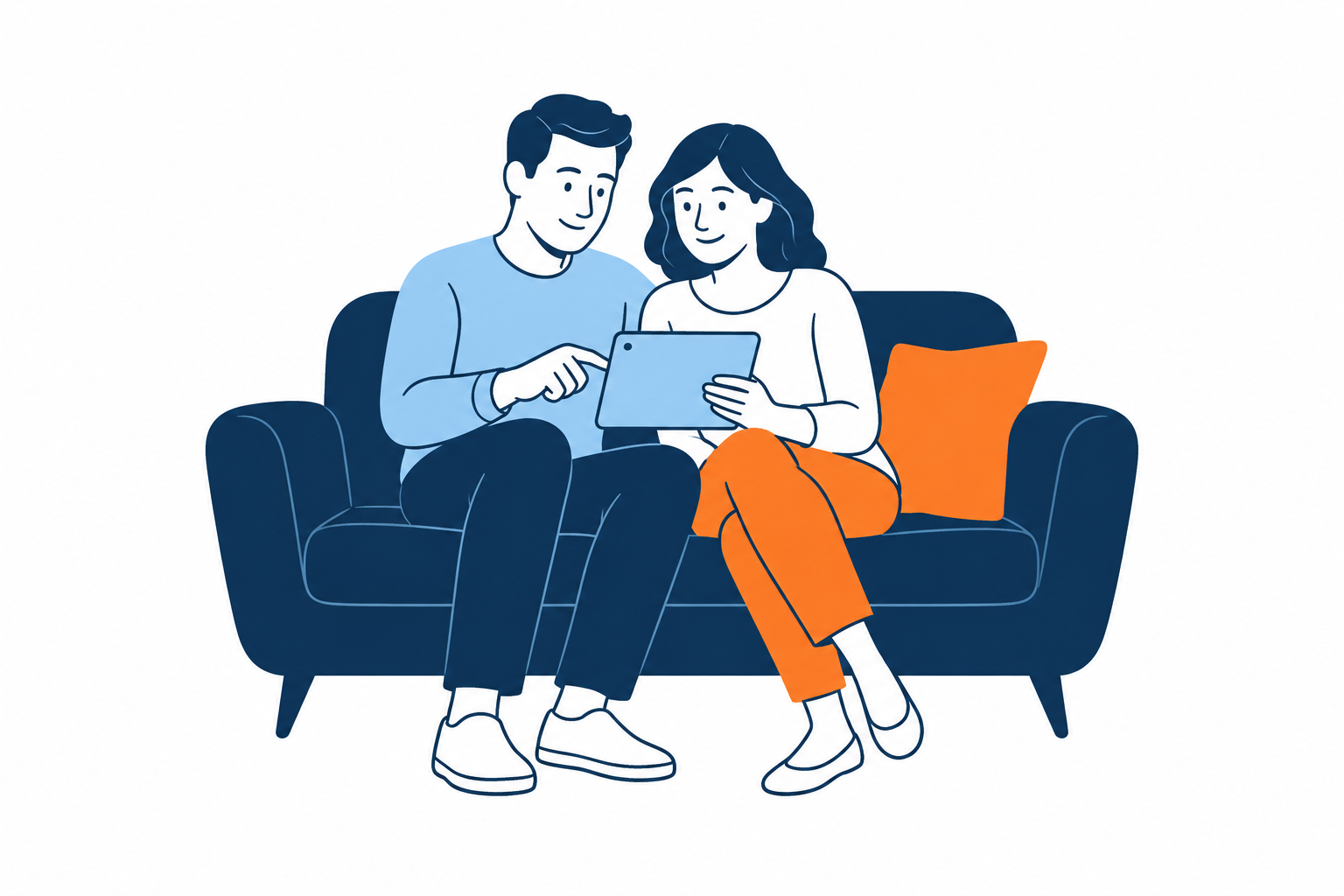 A couple sharing a tablet at home