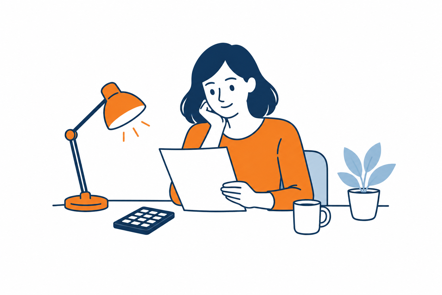 Reviewing household paperwork at a small home desk
