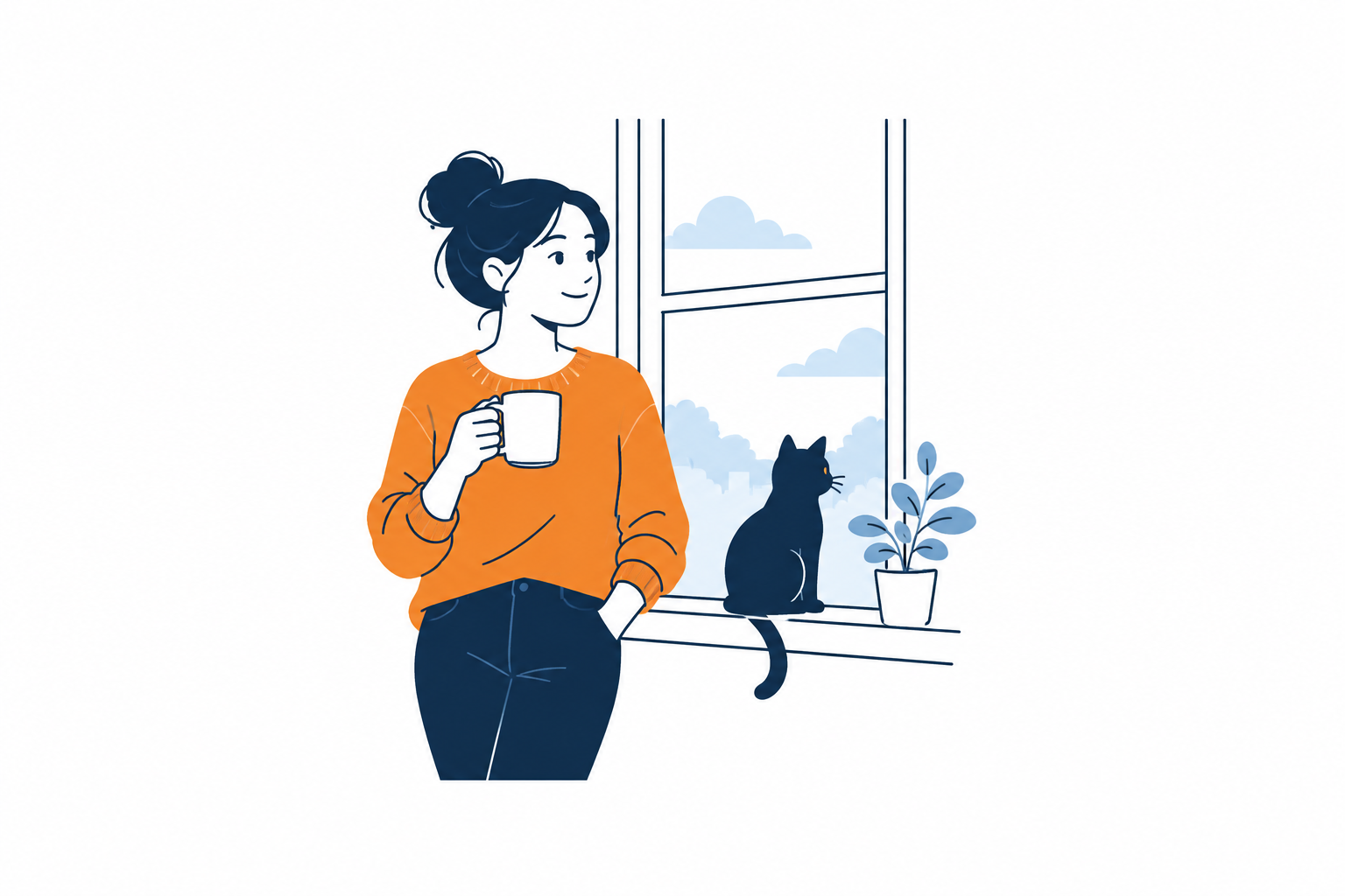 A quiet window-side moment with a black cat